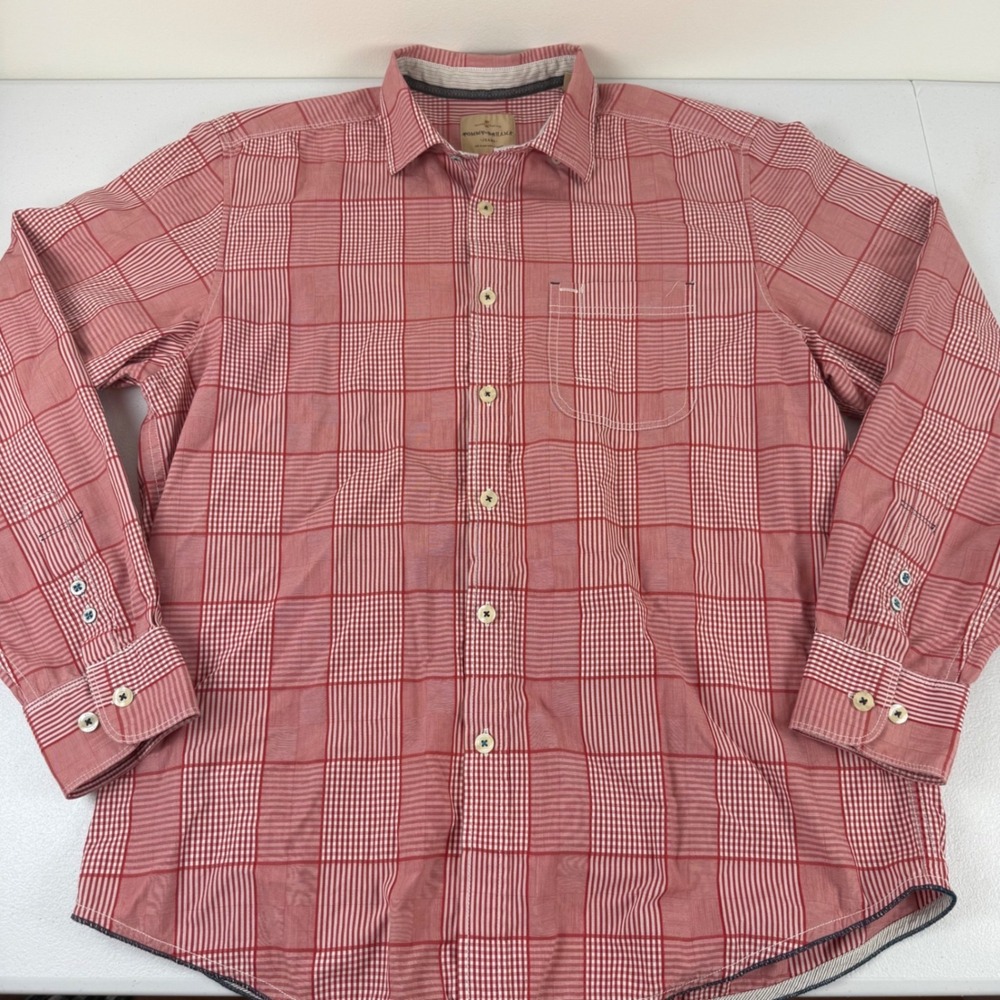 Tommy Bahama Mens Large Red‎ White Plaid Cotton Button Down Shirt Long Sleeve